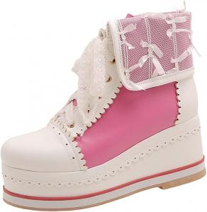 HILIB Женские милые ботинки Lolita Cosplay с брогом на танкетке, Rose Red