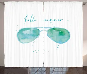 Штора ABAKUHAUS Hello Summer в деревенском стиле, с фразами в виде солнцезащитных очков, универсальная ленточная штора для гостиной с петлями и крючками, 280 x 245 см, небесно-голубой зеленый Abakuhaus