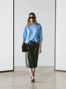 Вязаный свитер из хлопковой смеси с коротким рукавом Massimo Dutti, blue