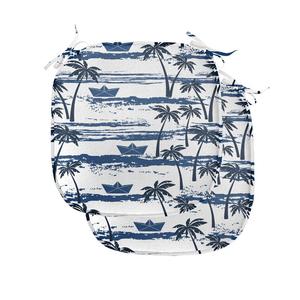 Подушки на обеденный стул ABAKUHAUS Palm, бумажные кораблики на волнах, декоративная водонепроницаемая подушка с ремнями для кухонных сидений, 40 см x 40 см — упаковка из 2 шт., синий, темно-синий, белый