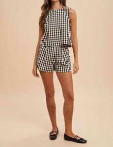 Комплект из майки и шорт в клетку «Гингем» в черно-белом цвете AnnieWear
