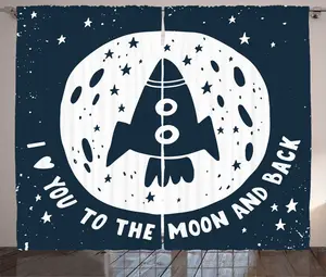 Штора ABAKUHAUS в деревенском стиле с цитатой Космический корабль и любовь, присборенная штора из тесьмы для спальни с петлями и крючками, 280 x 245 см, темно-синий с белым Abakuhaus