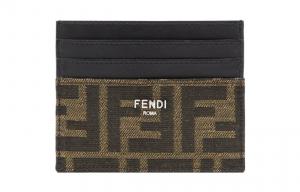 FENDI Кожаный картхолдер ROMA для мужчин коричневый