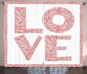 Штора ABAKUHAUS Love Rustic, с цветочным принтом ко Дню святого Валентина, универсальная ленточная штора для гостиной с петлями и крючками, 280 x 225 см, ярко-белый Abakuhaus