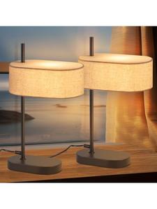 ZMH Комплект из 2 настольных ламп, 1 лампочка E14, в черном тканевом абажуре