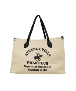 Большая холщовая сумка с принтом "Поло-клуб Беверли-Хиллз" Beverly Hills Polo Club, цвет Body: Natural / Logo: Black
