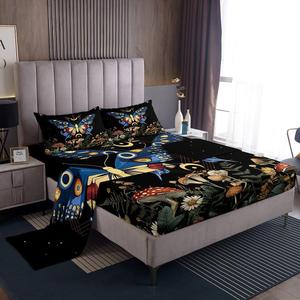 Erosebridal Комплект постельного белья Hippie Moth с принтом луны, звезд, бабочек и диких растений в голубых тонах, Blue Red