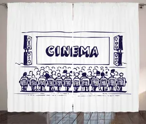 Штора для кинотеатра ABAKUHAUS Rustic Cinema Curtain, для зрителей, для спальни, присборенная, с петлями и крючками, 280 x 225 см, цвет: темно-синий, белый Abakuhaus