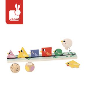 Janod, обучающая головоломка «Сортировка форм, цветов и размеров, птиц»