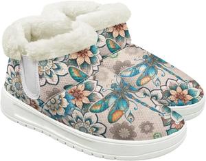 Женские зимние ботинки для снега, удобные для ходьбы, походов, тенниса, с меховой отделкой, средней высоты, теплые Hechitok, Boho Dragonfly