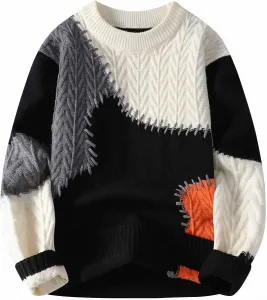 Мужской свитер с цветными блоками, свободный крой с контрастными вставками