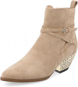 Женские ботильоны YDN с камнями, на каблуке, с острым носком, низким каблуком, боковой молнией и регулируемым ремешком, короткие ботинки, размер 4-16 США, Beige