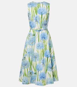 Цветочное платье миди из хлопкового поплина Oscar de la Renta, Blue/White
