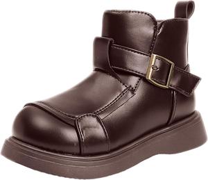 Детские модные ботильоны IWIHMIV для девочек с боковой молнией, наружной нескользящей теплой толстой подошвой для малышей, Brown