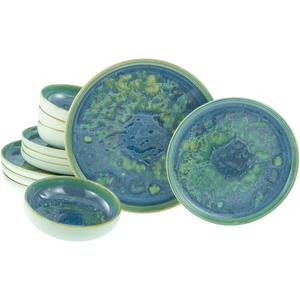 Набор тарелок Yuki, набор из 12 предметов Реактивная интенсивно сияющая цифровая печать Creatable, зеленый