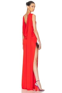 Длинное платье с капюшоном и запахом на спине Sid Neigum, Red