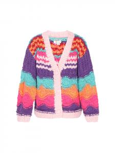 Женский кардиган розового цвета с разноцветными вставками IZIA