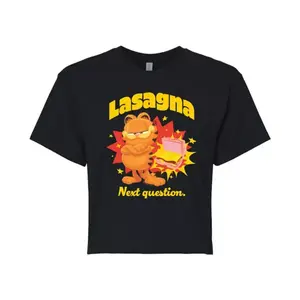 Укороченная футболка с изображением Гарфилда Лазанья, следующий вопрос, для Юниоров Licensed Character, черный