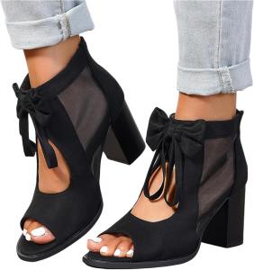 HINDOLA Женские черные босоножки с вырезами, на высоком толстом каблуке, с пряжкой на щиколотке, открытым носком, летние модные босоножки на устойчивом каблуке