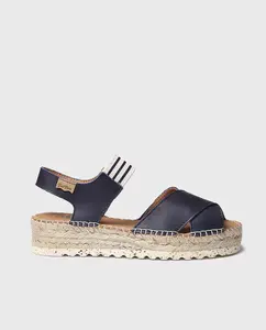 Женские кожаные эспадрильи на танкетке с резинкой Toni Pons, темно-синий