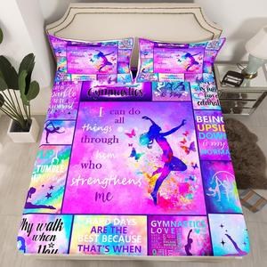 Erosebridal Комплект постельного белья Gymnastics Girl с радужными балеринами и акварельными бабочками из антимягкого материала, Gymnast 04