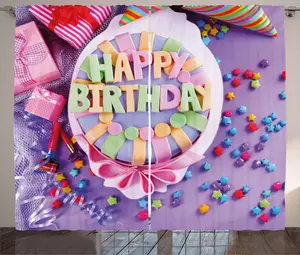 Штора ABAKUHAUS в деревенском стиле, фиолетовая, подарок на праздничный торт, универсальные ленточные шторы для гостиной с петлями и крючками, 280 x 245 см, разноцветная Abakuhaus