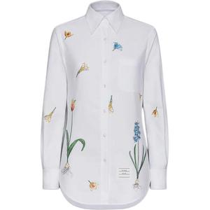 Хлопковая рубашка с цветочной вышивкой THOM BROWNE, белый