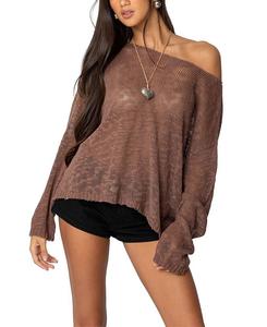Свитер свободного кроя с вырезом-лодочкой Bri Edikted, коричневый