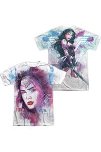 Футболка с коротким рукавом для взрослых из полиэстера Batman V Superman Watercolor Wonder Woman Sub (принт спереди/сзади) Gildan, белый