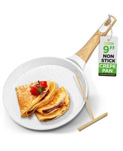 Сковорода для блинов с антипригарным покрытием диаметром 17,3 дюйма и деревянной лопаткой (NCMKCP0024WT) - Белый кремовый мрамор NutriChef, No Color