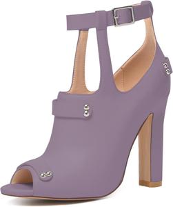 Женские ботильоны XYD с высоким каблуком, открытым носком и вырезами, с пряжкой, модные с заклепками, повседневные и вечеринковые туфли на каблуке, Light Purple