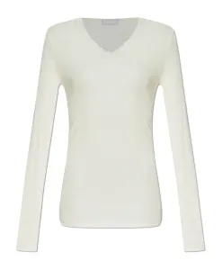 Шерстяная рубашка с кружевом, длинные рукава. Hanro, бежевый