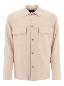 Рубашка из хлопка и льна с узором «елочка» Vince, нейтральный