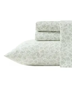 Комплект постельного белья из хлопкового сатина с цветочным узором «Туаль», плотность ткани 300 нитей, размер King Laura Ashley, шалфейный