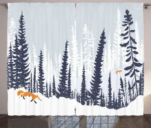 Штора ABAKUHAUS Деревенский лес, Зимние заснеженные деревья, лисы, универсальная ленточная штора для гостиной с петлями и крючками, 280 x 225 см, цвет: лавандовый, бархатцы Abakuhaus