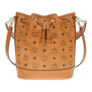 Покрытая тканью кожаная сумка-ведро, женская наплечная сумка через плечо, цвет коньяк MCM