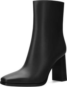 Женские ботильоны, короткие сапоги на высоком квадратном каблуке для женщин, модные сапоги средней высоты с боковой молнией и массивным каблуком 3,5 дюйма MISEZOXI, Black Matte