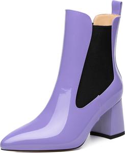 Женские ботильоны с высоким массивным каблуком, заостренным носком, из лакированной кожи, элегантные классические модные короткие ботинки на осень-зиму, каблук 2,5 дюйма DEMOSHINE, Lilac