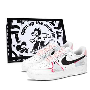 Nike Кроссовки для скейтбординга Air Force 1 Star Moon Vast, устойчивые к истиранию, низкие, унисекс, белые, розовые