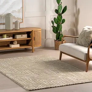 Ковер Kamala Geometric High-Low Wool Area Rug nuLOOM, 122x183 см, светло-бежевый