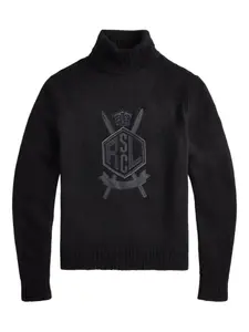 Пуловер с высоким воротником и вышивкой Ralph Lauren Purple Label, черный