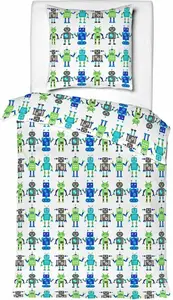 Детский комплект постельного белья JACK Renforcé, 2 предмета, 135 x 200 см, робот-машинка, оттенки: белый, зеленый, синий, антрацит Jack