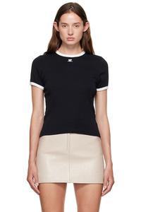 Courrèges Черная контрастная футболка с фирменным знаком