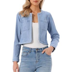 Джинсовая куртка женская без воротника укороченная Inspire Chic