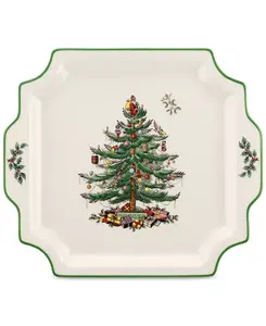 Блюдо в форме рождественской елки с квадратной ручкой Spode, green