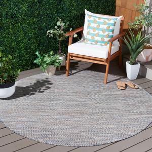 Ковер SAFAVIEH, 201 x 201 см, Washable Rug Outdoor Courtyard Collection - круглый, Ivory Blue & Beige, без линьки и легкая чистка, идеален для патио, заднего двора, прихожей (CY8022-59221)