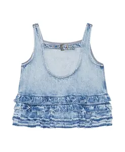 Джинсовый топ с оборками Ganni, синий