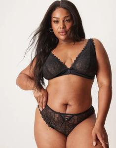 Бразильский комплект нижнего белья Curve Blake с кружевом в форме сердца и корсетом черного цвета от ASOS DESIGN Asos Curve
