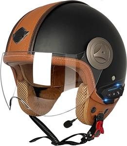 Шлем мотоциклетный stdpcxz Bluetooth с логотипом, черный / коричневый