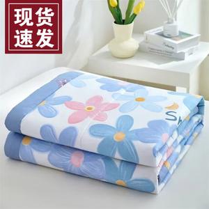 Fuanna Летнее одеяло из хлопка класса А, 180х220 см, хлопок Синьцзян, легкий цветочный узор, синий